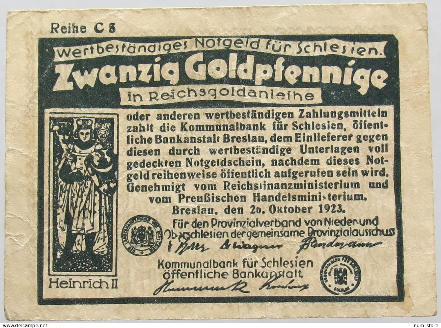 GERMANY 20 GOLDPFENNIGE 1923 SCHLESIEN #alb008 0239 - Deutsche Golddiskontbank