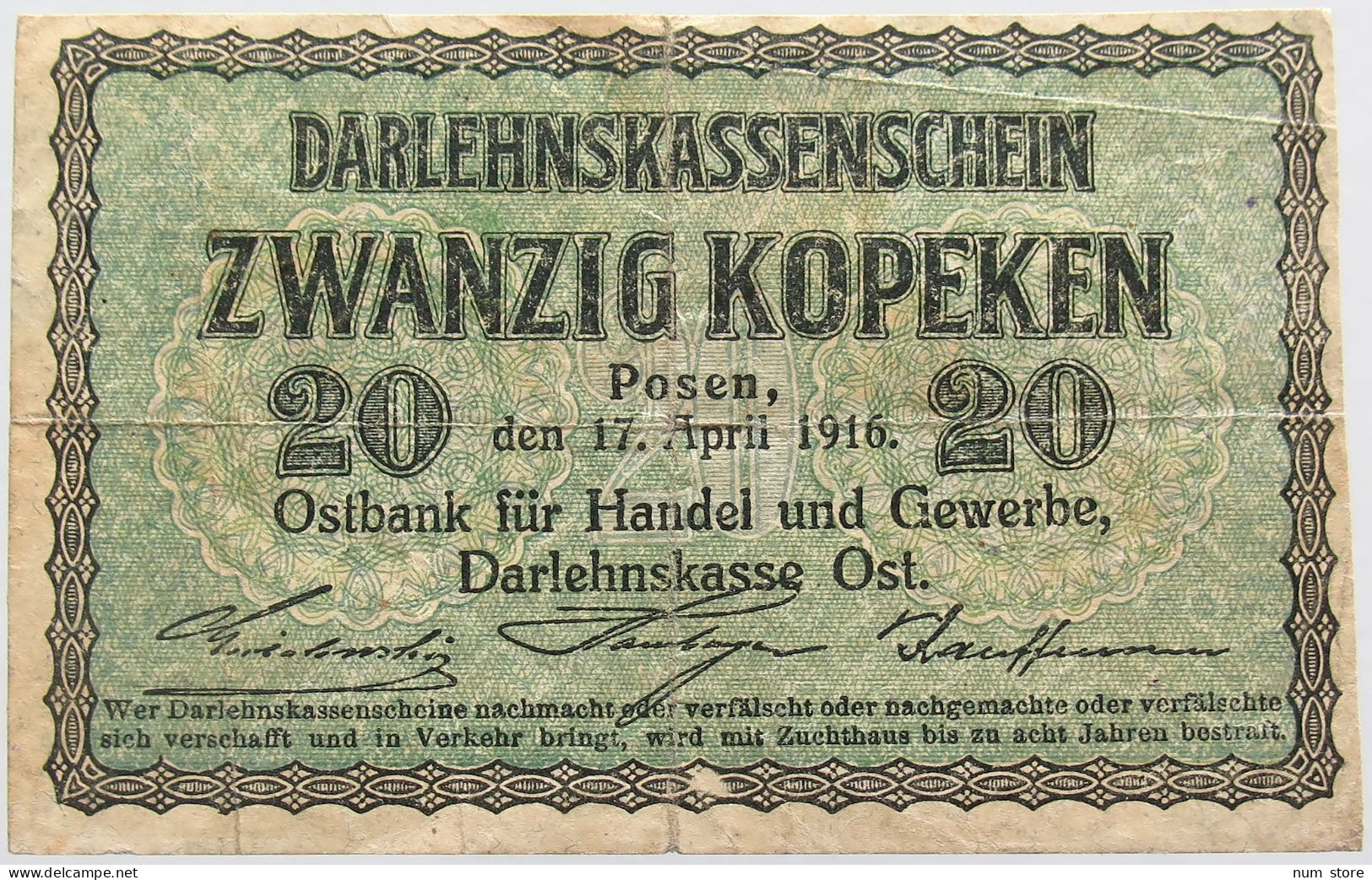 GERMANY 20 KOPEKS POSEN 1916 #alb002 0155 - Altri & Non Classificati