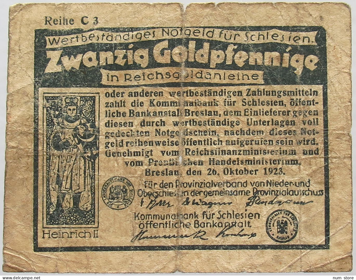 GERMANY 20 GOLDPFENNIGE 1923 SCHLESIEN #alb008 0247 - Deutsche Golddiskontbank