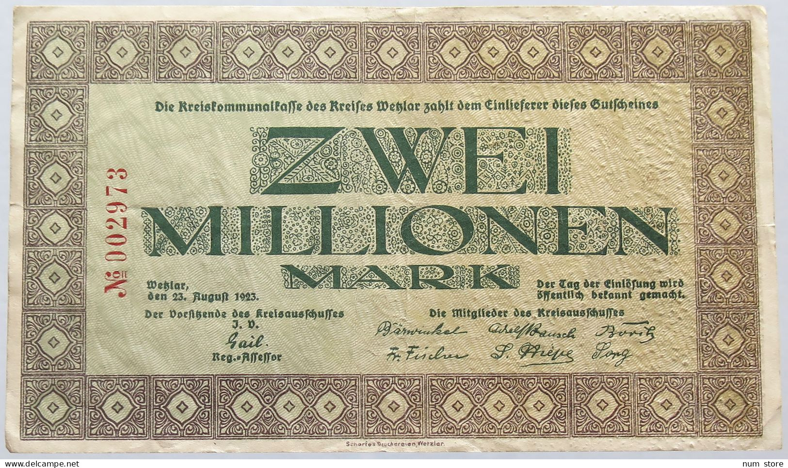 GERMANY 2 MILLIONEN WETZLAR #alb004 0251 - 2 Mio. Mark