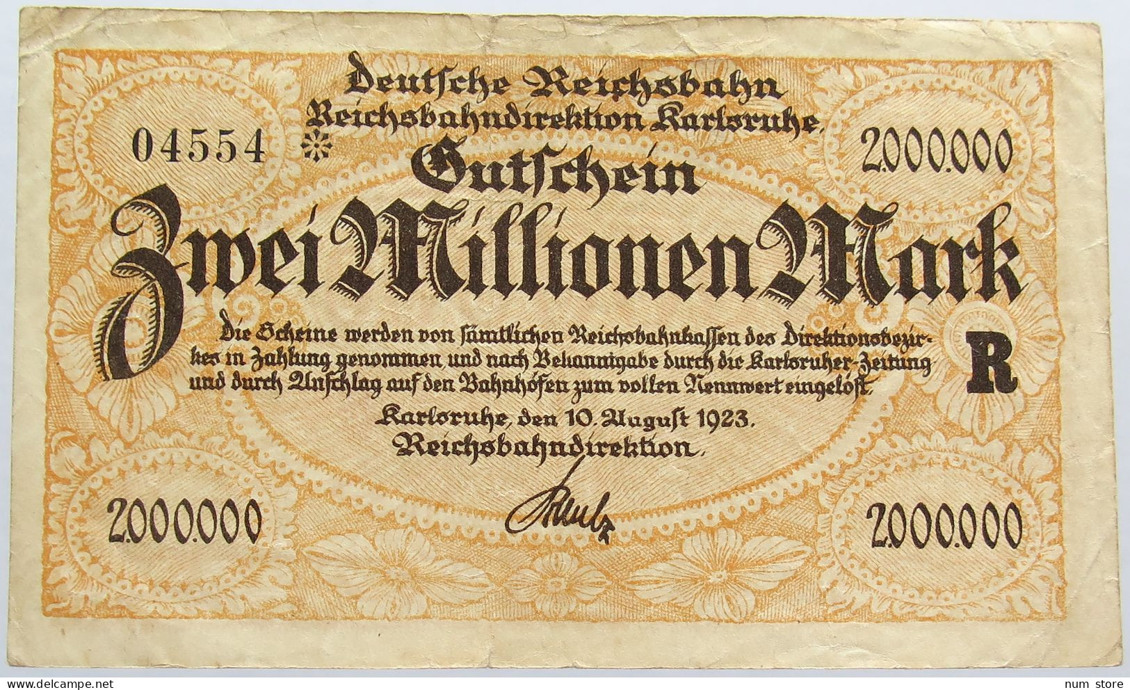 GERMANY 2 MILLIONEN MARK REICHSBAHN #alb004 0369 - 2 Mio. Mark