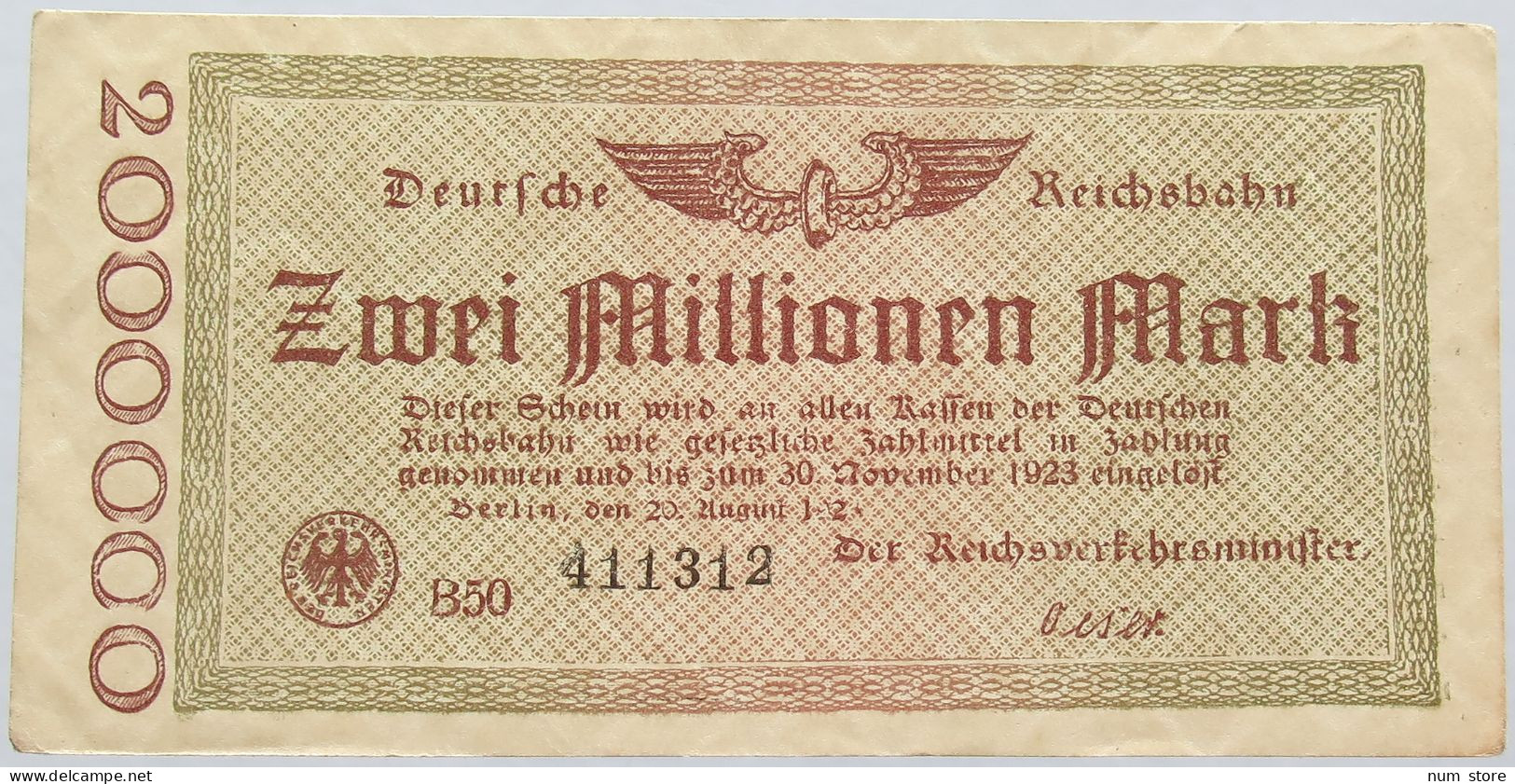 GERMANY 2 MILLIONEN MARK REICHSBAHN #alb004 0017 - 2 Miljoen Mark