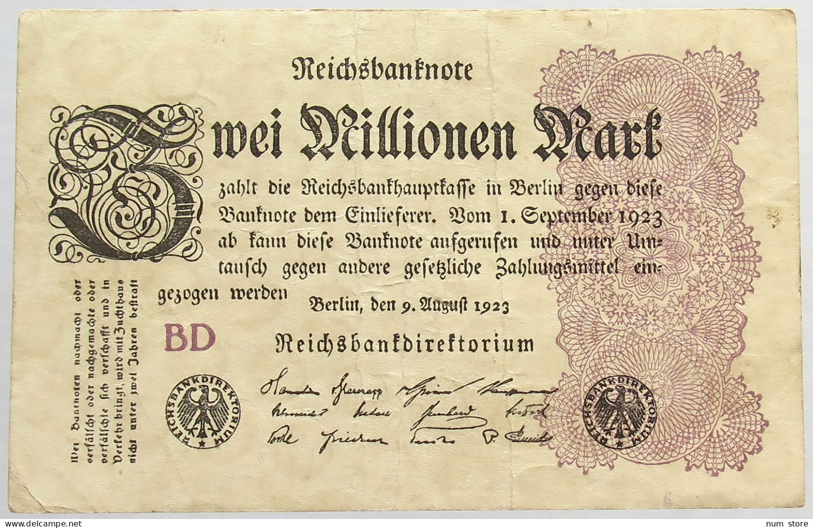 GERMANY 2 MILLIONEN MARK 1923 #alb066 0459 - 2 Mio. Mark