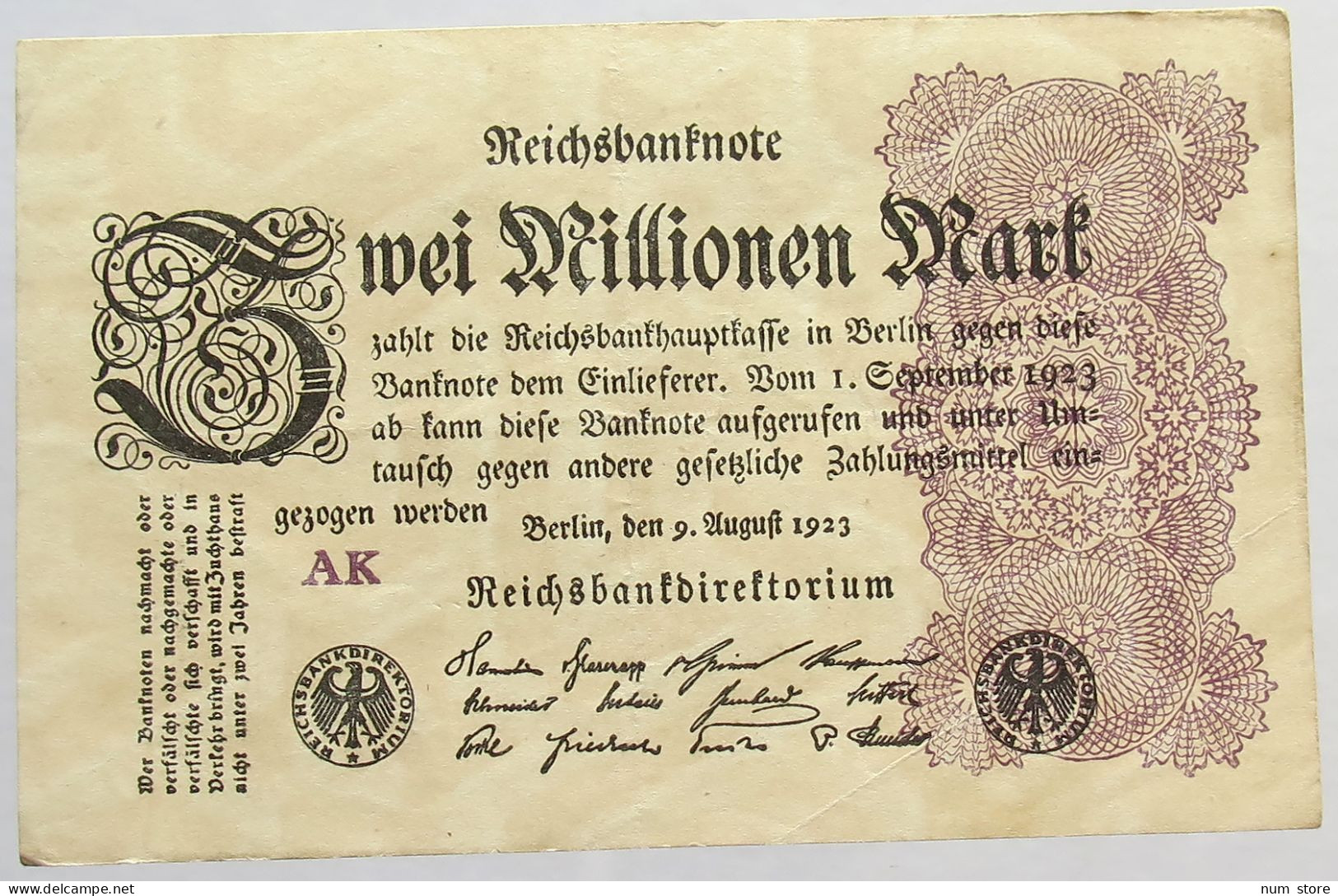 GERMANY 2 MILLIONEN MARK 1923 #alb066 0457 - 2 Mio. Mark