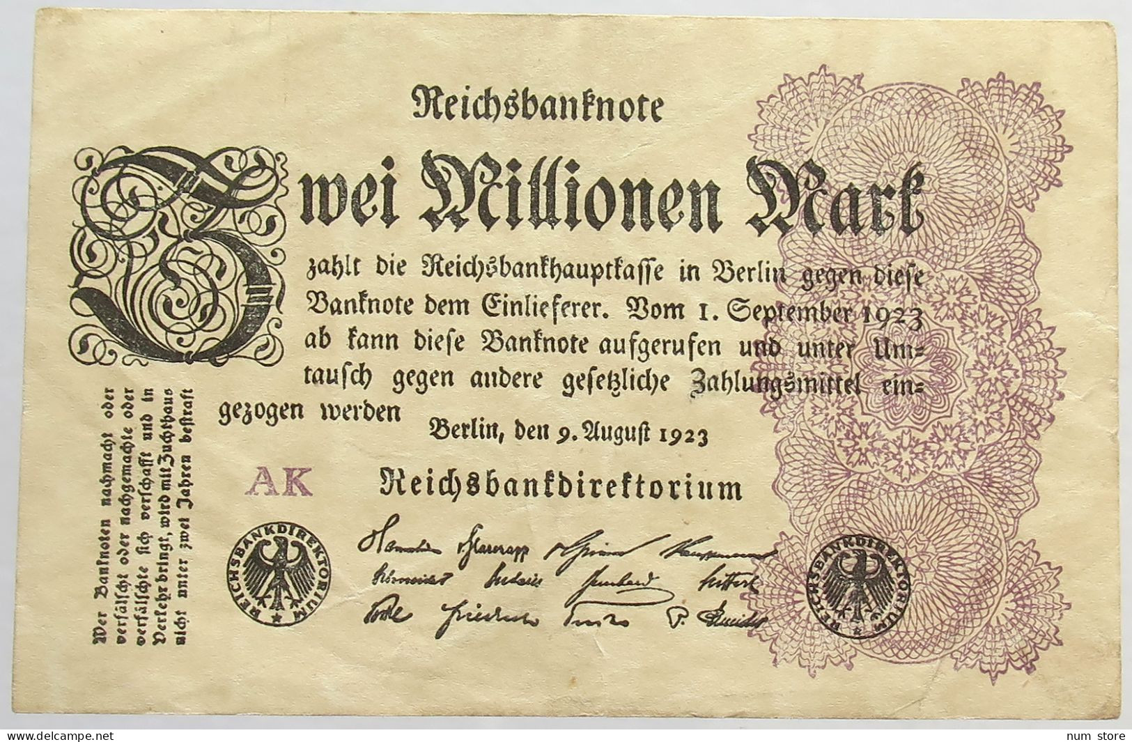 GERMANY 2 MILLIONEN MARK 1923 #alb066 0449 - 2 Millionen Mark