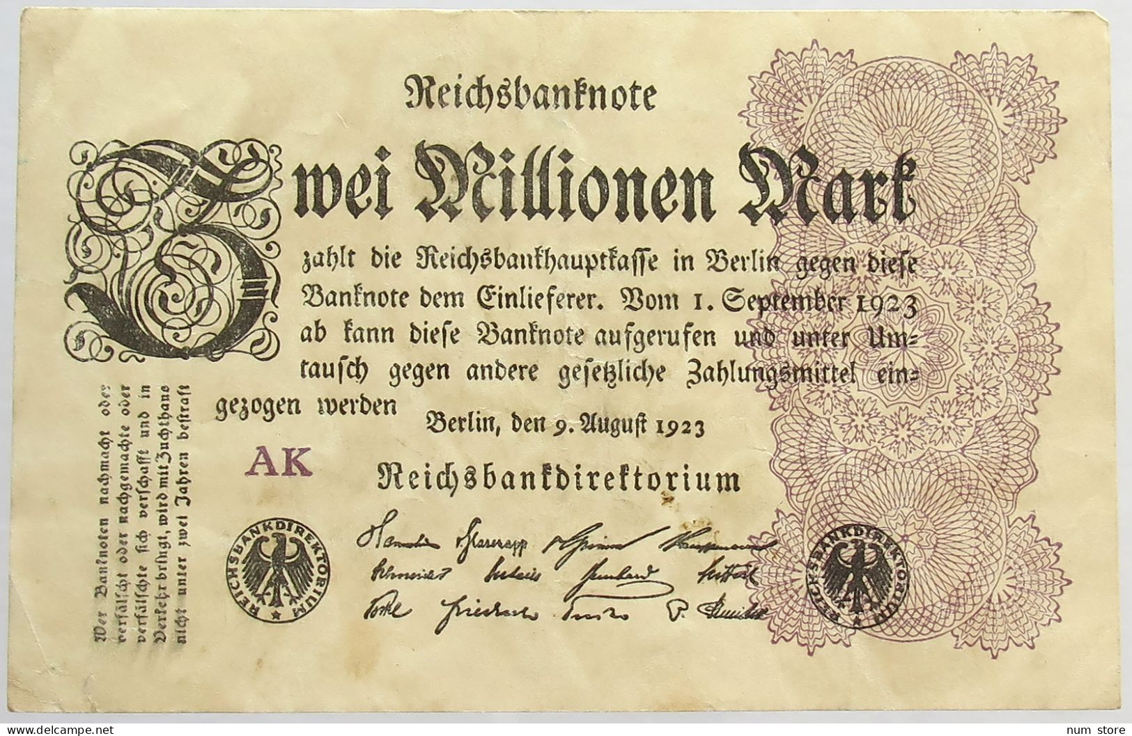 GERMANY 2 MILLIONEN MARK 1923 #alb066 0447 - 2 Mio. Mark