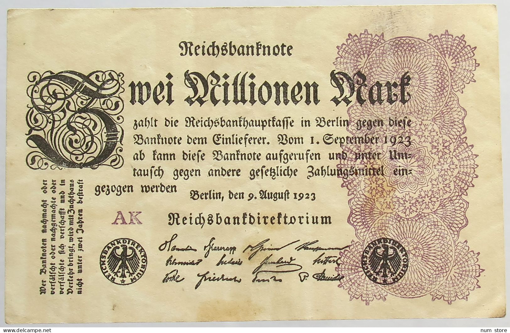 GERMANY 2 MILLIONEN MARK 1923 #alb066 0419 - 2 Millionen Mark