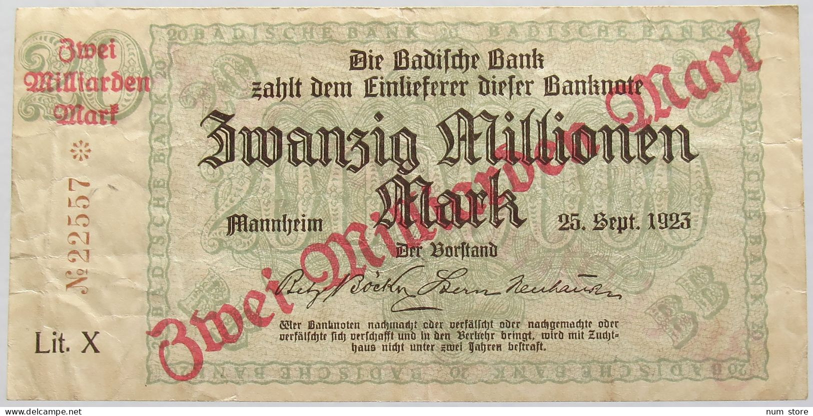 GERMANY 2 MILLIARDEN MARK 1923 BADEN #alb010 0229 - 5 Milliarden Mark