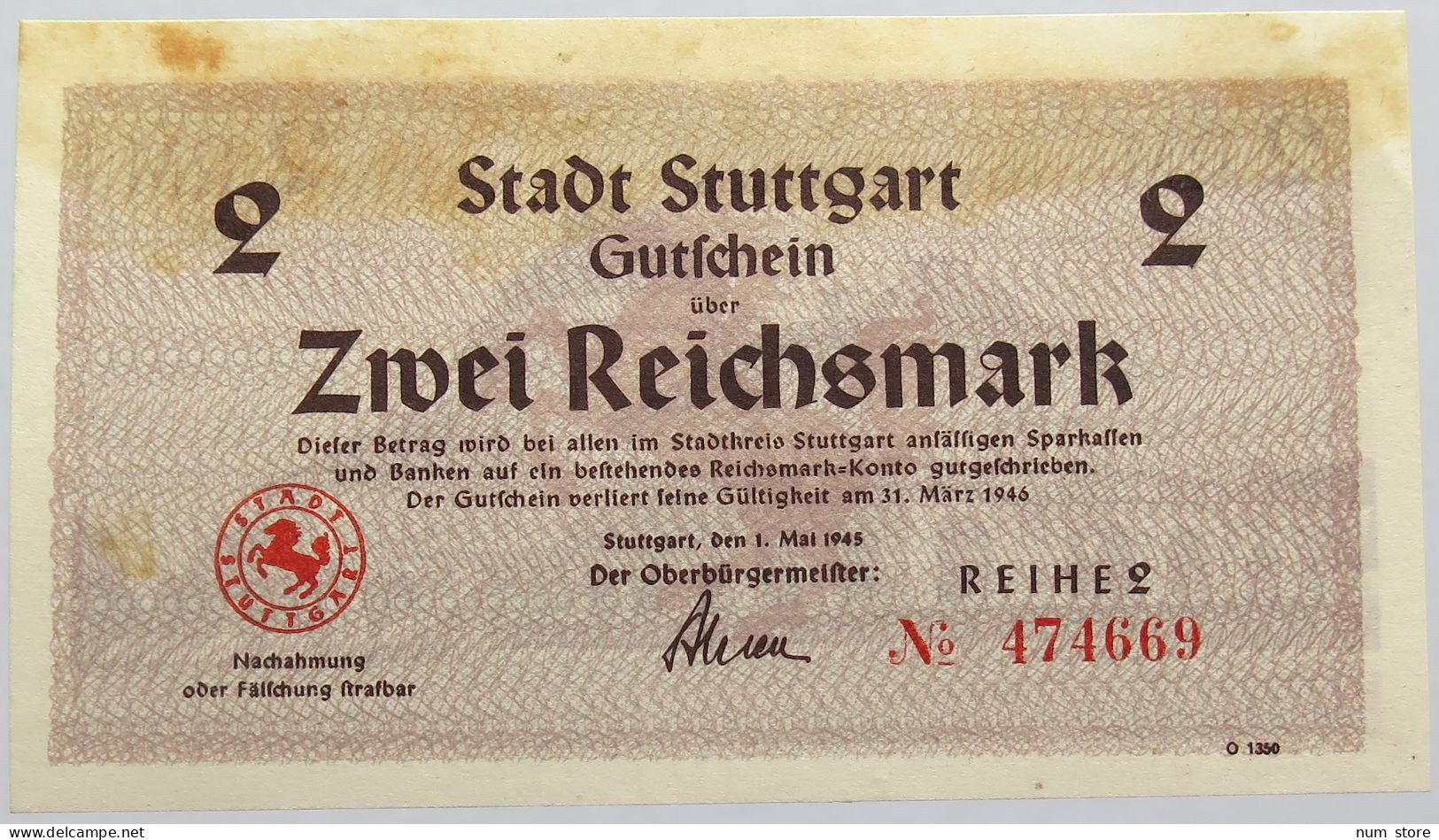GERMANY 2 MARK STUTTGART 1946 #alb011 0133 - Andere & Zonder Classificatie