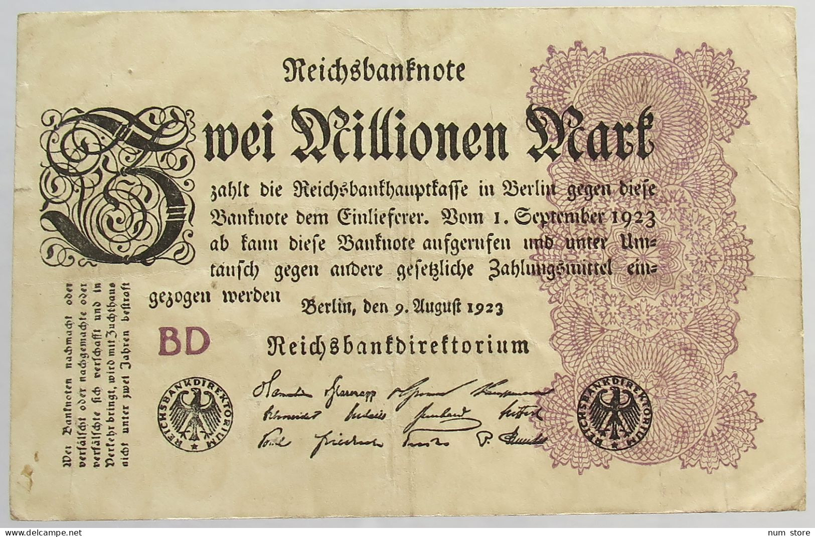 GERMANY 2 MILLIONEN MARK 1923 #alb066 0417 - 2 Mio. Mark