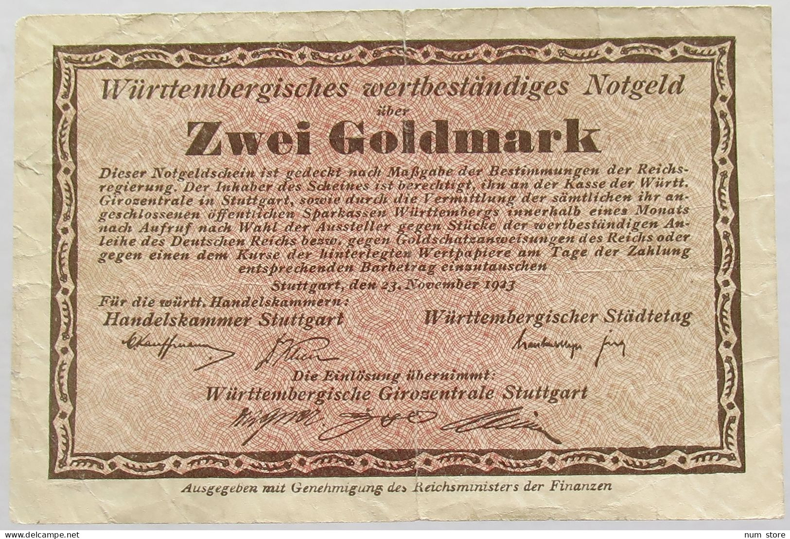 GERMANY 2 GOLDMARK 1923 WURTEMBERG #alb008 0201 - Deutsche Golddiskontbank