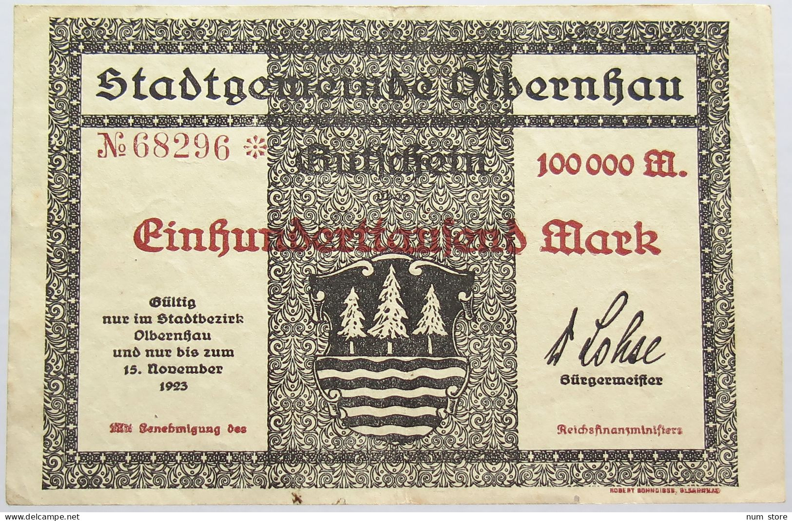 GERMANY 100000 MARK OLBERNSAU 1923 #alb011 0005 - 100000 Mark