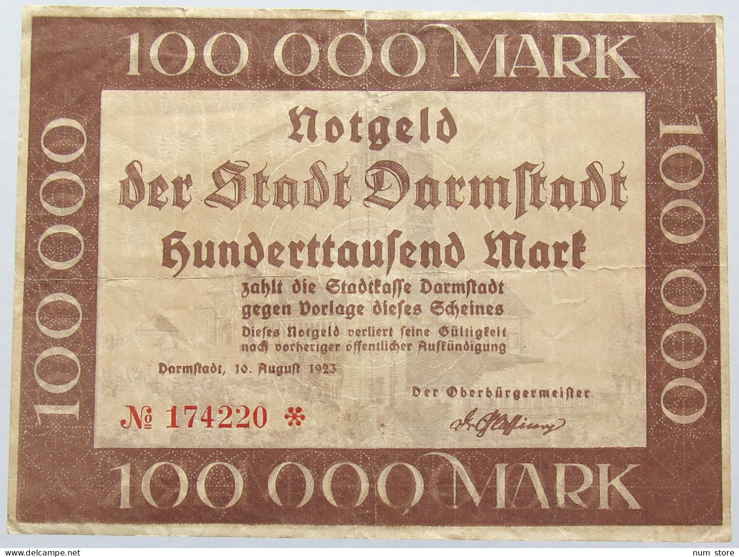 GERMANY 100000 MARK DARMSTADT #alb004 0227 - 100.000 Mark