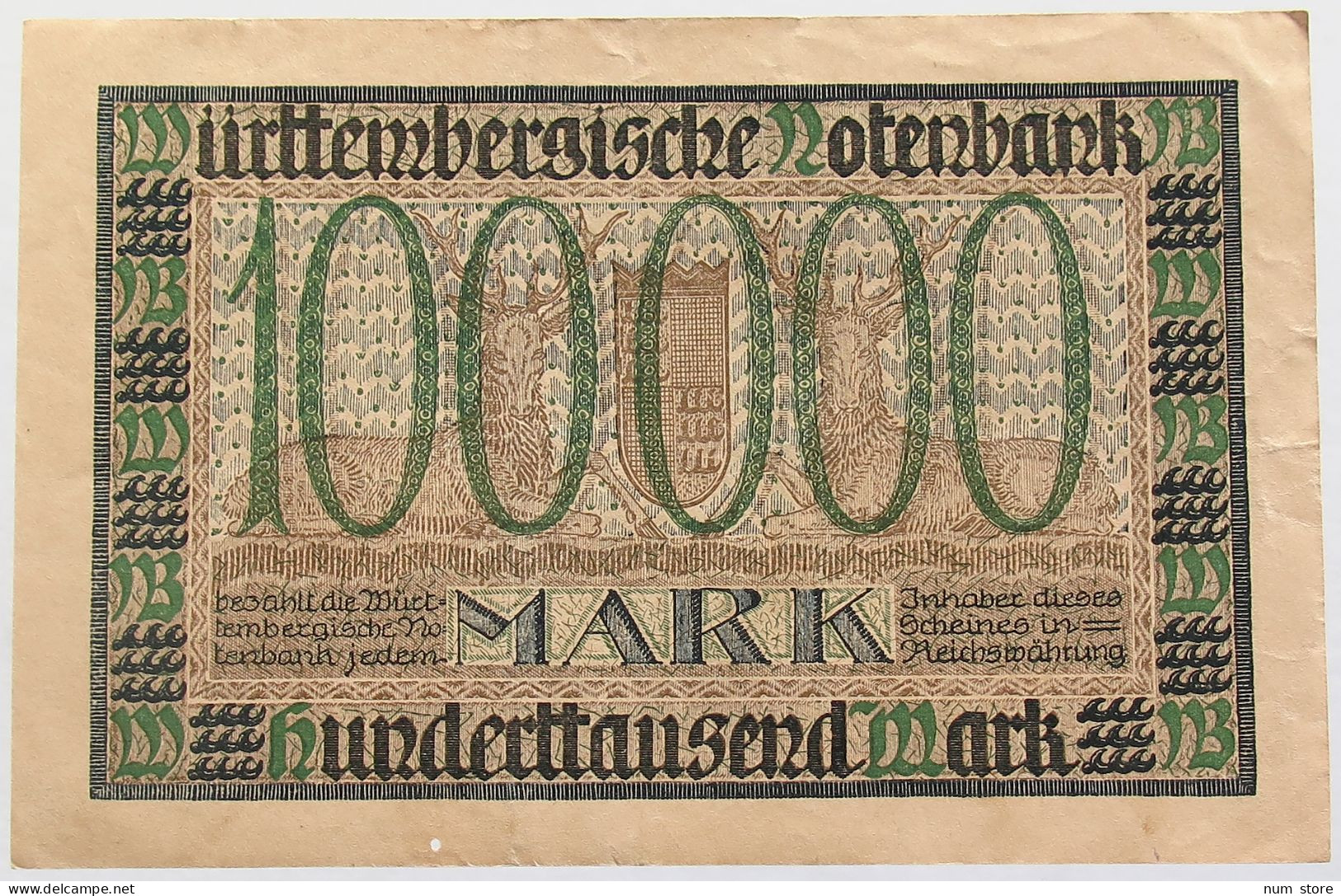 GERMANY 100000 MARK 1923 WURTTEMEBRG #alb010 0217 - 100.000 Mark