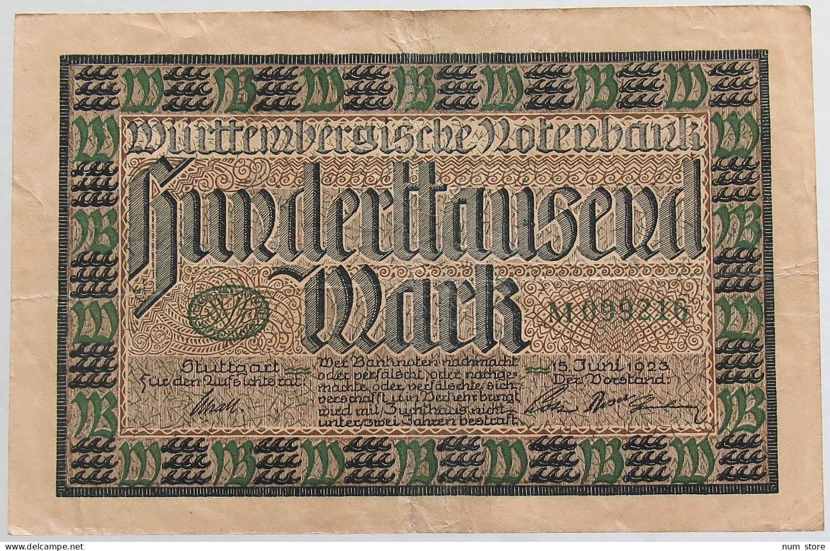 GERMANY 100000 MARK 1923 WURTTEMBERG #alb012 0021 - 100.000 Mark