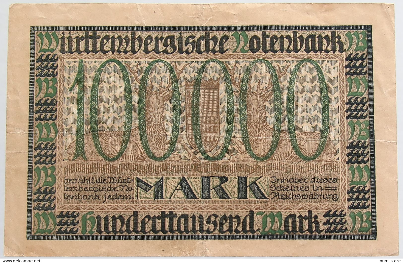GERMANY 100000 MARK 1923 WURTTEMBERG #alb012 0021 - 100.000 Mark