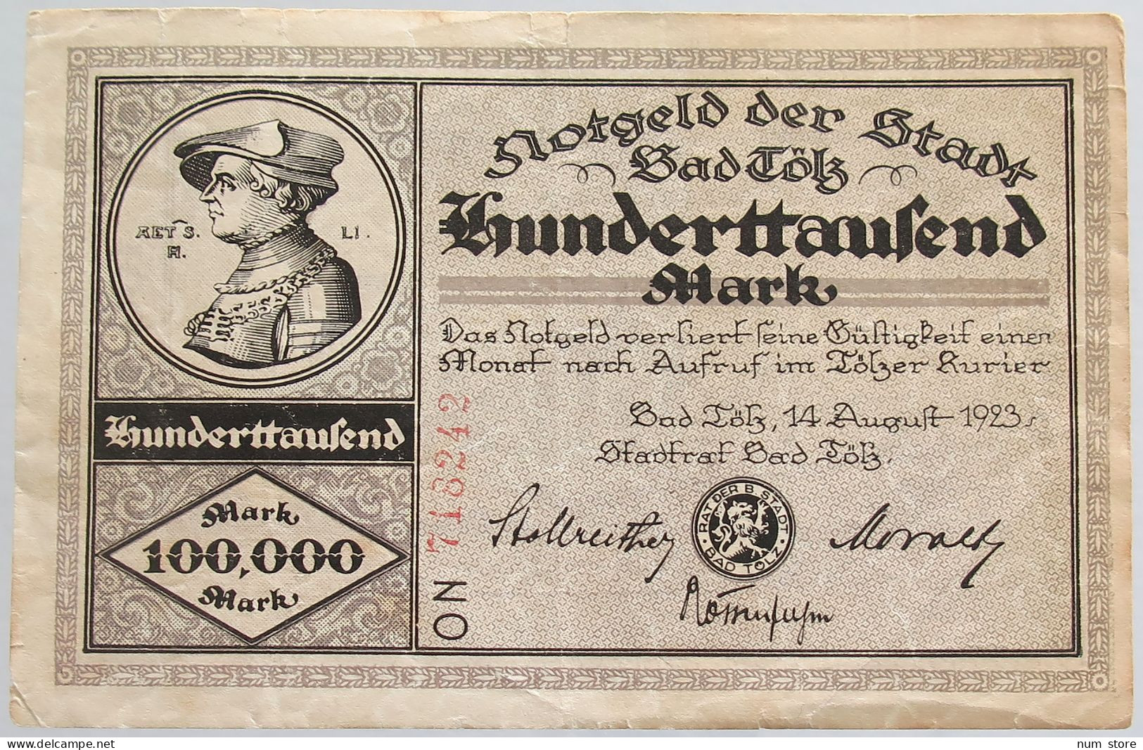 GERMANY 100000 MARK 1923 TOLZ #alb012 0059 - 100000 Mark