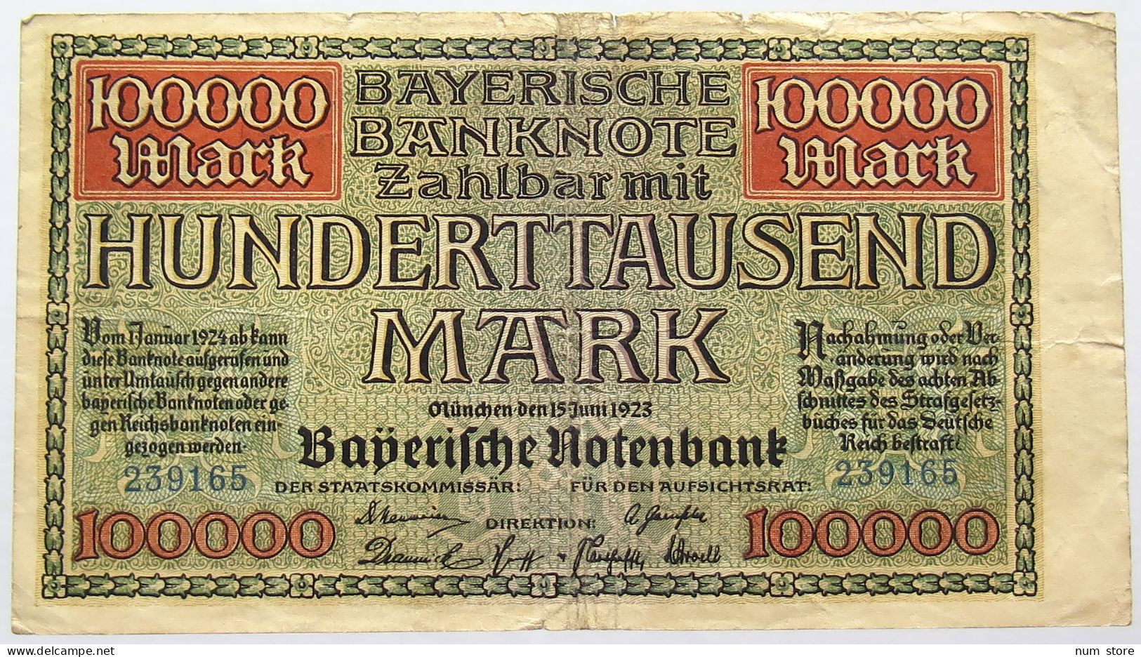 GERMANY 100000 MARK 1923 BAVARIA #alb067 0267 - 100.000 Mark