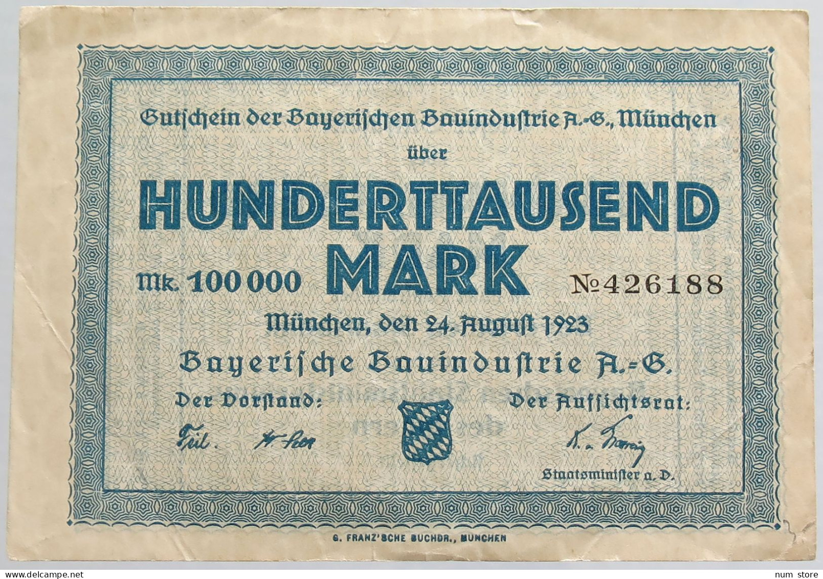 GERMANY 100000 MARK 1923 MUNCHEN #alb012 0057 - 100000 Mark