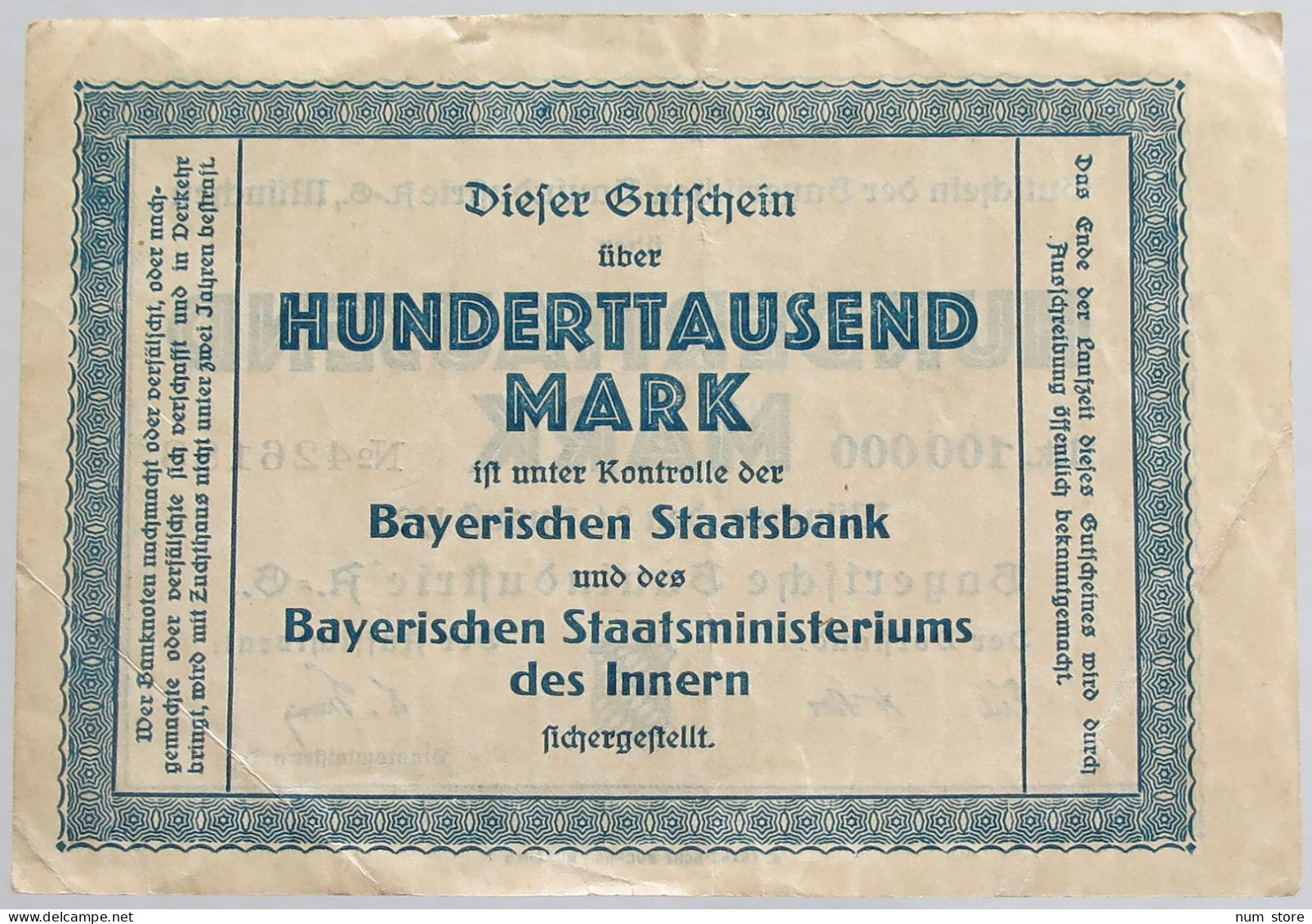 GERMANY 100000 MARK 1923 MUNCHEN #alb012 0057 - 100.000 Mark