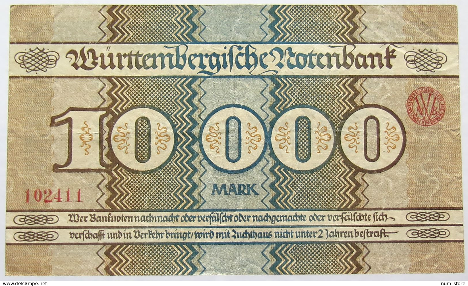 GERMANY 10000 MARK 1923 WURTTEMBERG #alb067 0265 - 10.000 Mark