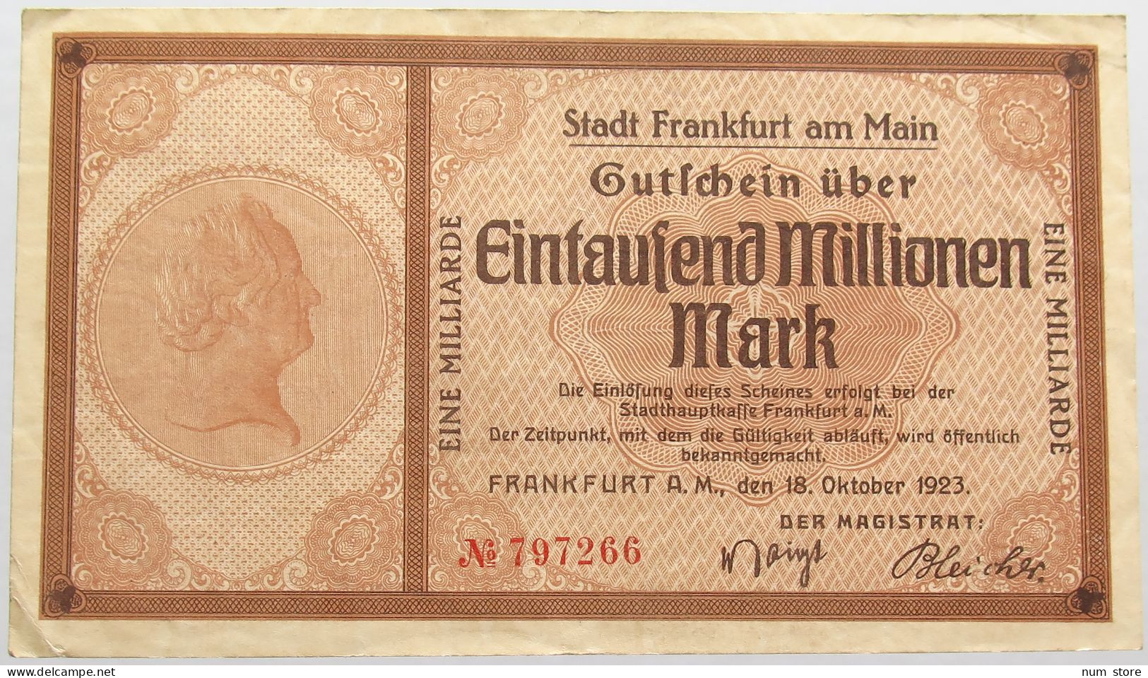 GERMANY 1000 MILLIONEN MARK 1923 FRANKFURT #alb004 0453 - 1 Milliarde Mark