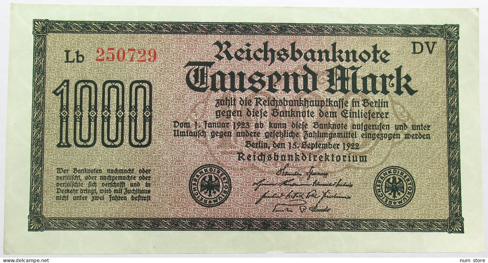 GERMANY 1000 MARK 1922 BERLIN #alb004 0447 - 1000 Mark