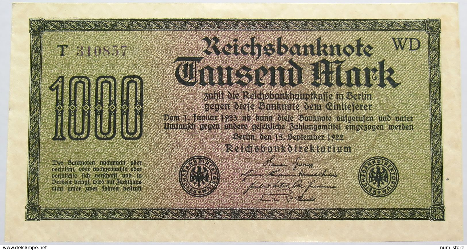 GERMANY 1000 MARK 1922 TOP #alb019 0003 - 1000 Mark