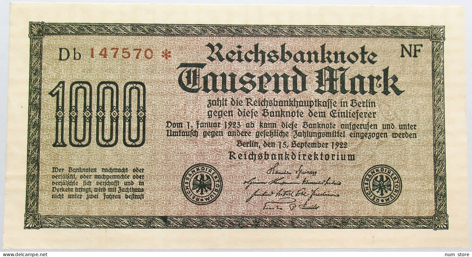 GERMANY 1000 MARK 1922 BERLIN #alb004 0431 - 1000 Mark