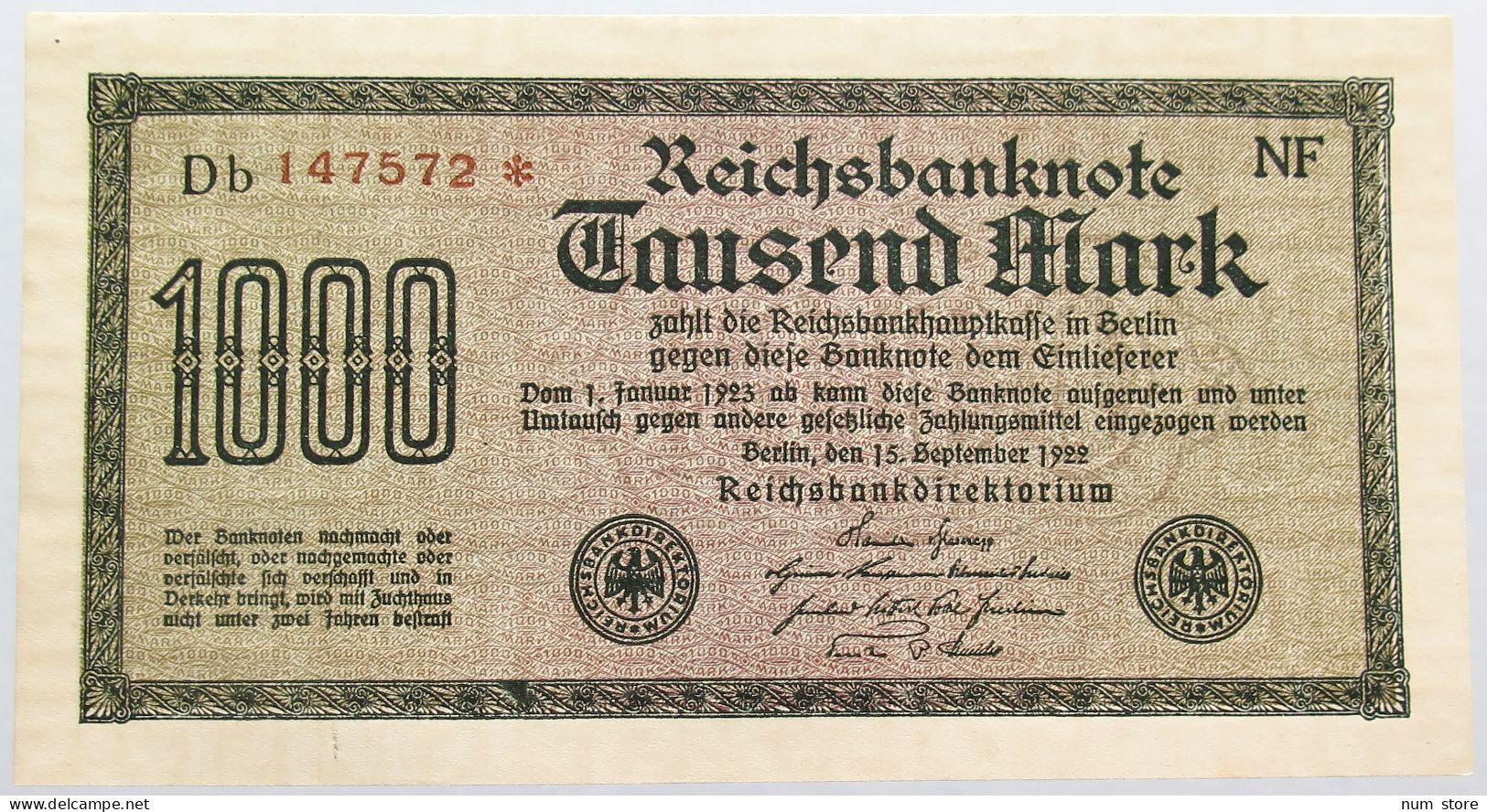 GERMANY 1000 MARK 1922 BERLIN #alb004 0425 - 1.000 Mark