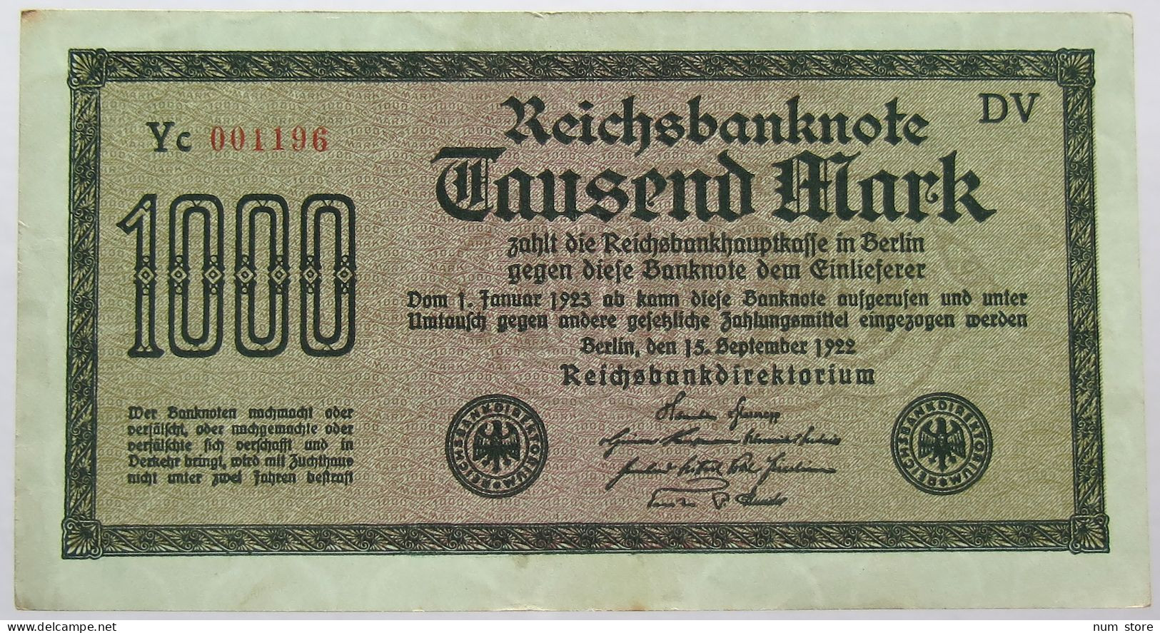 GERMANY 1000 MARK 1922 #alb067 0235 - 1000 Mark