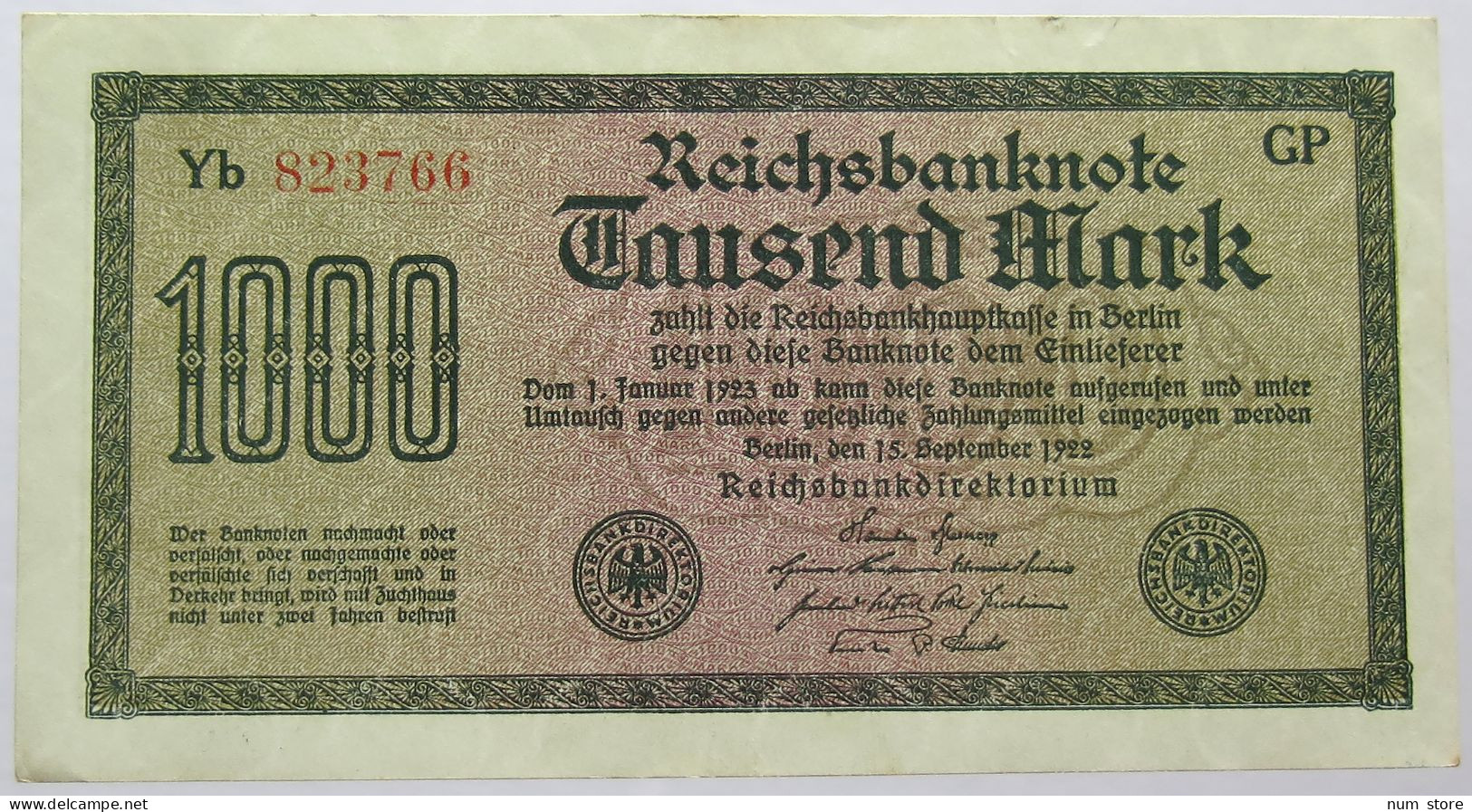 GERMANY 1000 MARK 1922 #alb067 0233 - 1000 Mark