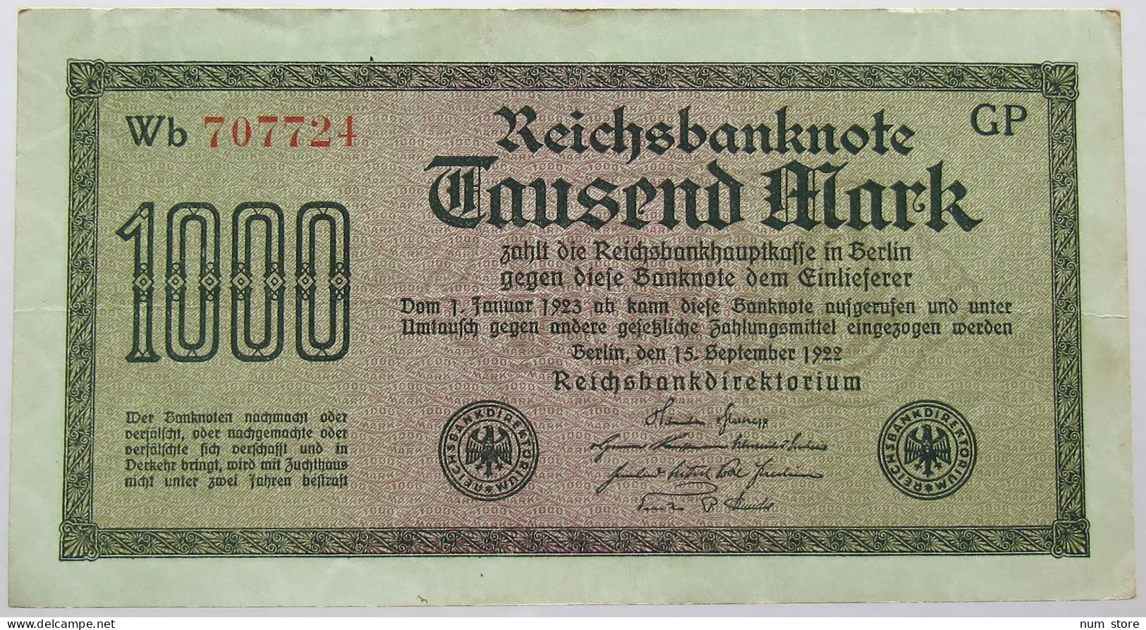 GERMANY 1000 MARK 1922 #alb067 0231 - 1000 Mark