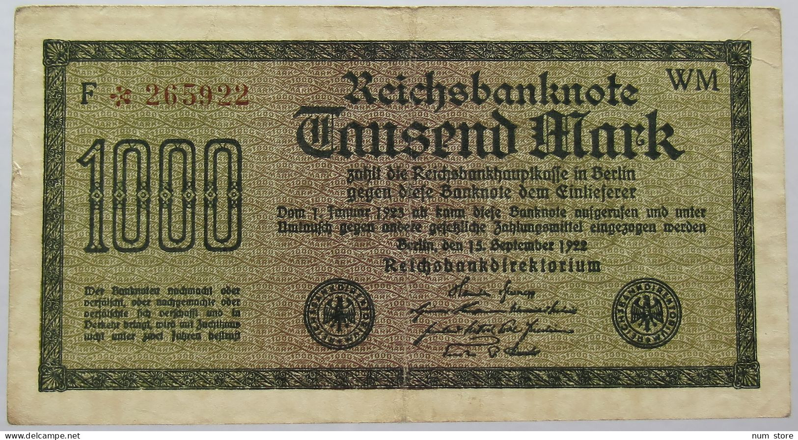 GERMANY 1000 MARK 1922 #alb067 0219 - 1000 Mark