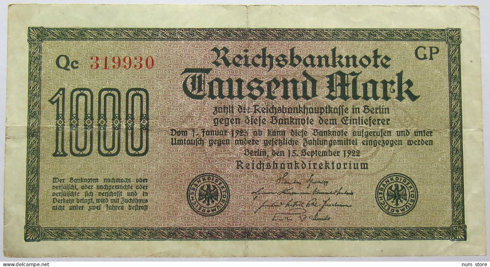 GERMANY 1000 MARK 1922 #alb067 0227 - 1000 Mark