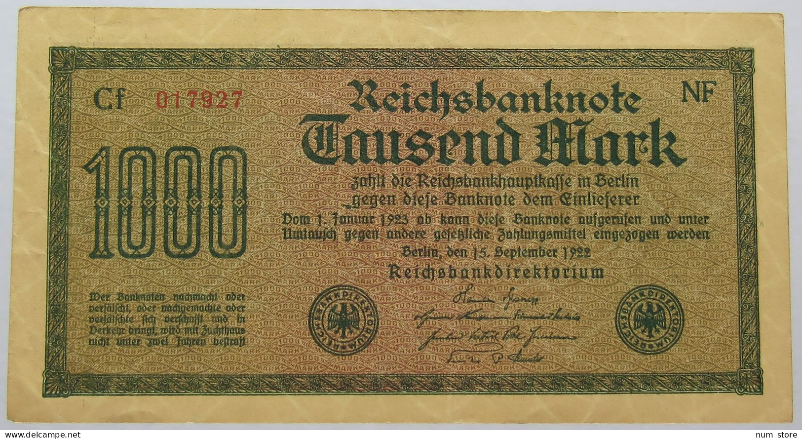 GERMANY 1000 MARK 1922 #alb067 0213 - 1000 Mark