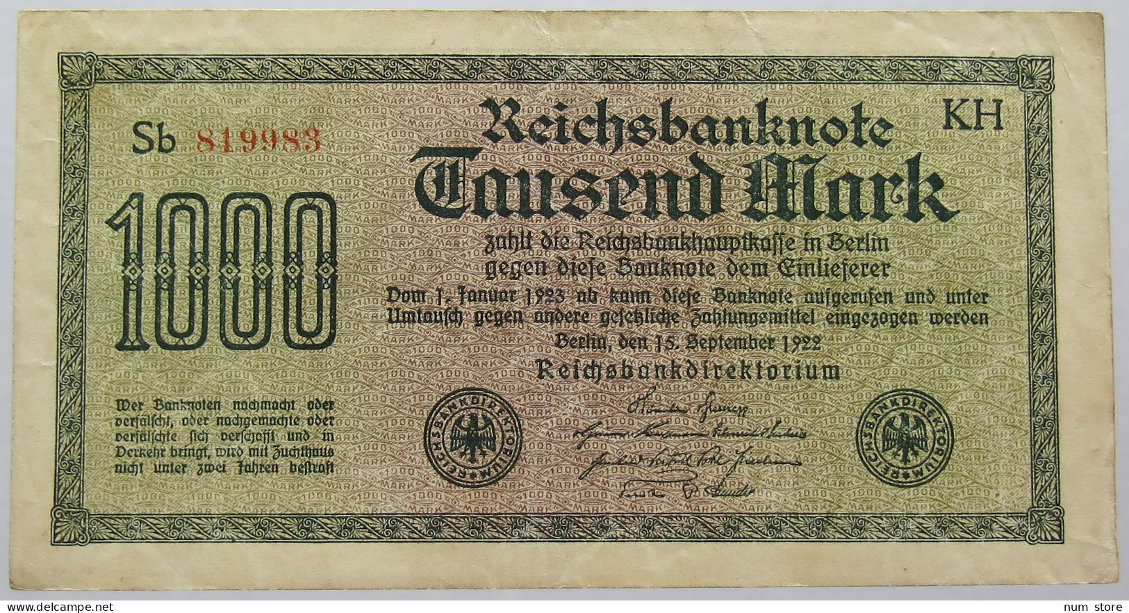 GERMANY 1000 MARK 1922 #alb067 0217 - 1000 Mark