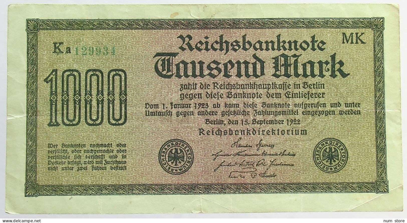 GERMANY 1000 MARK 1922 #alb066 0401 - 1000 Mark