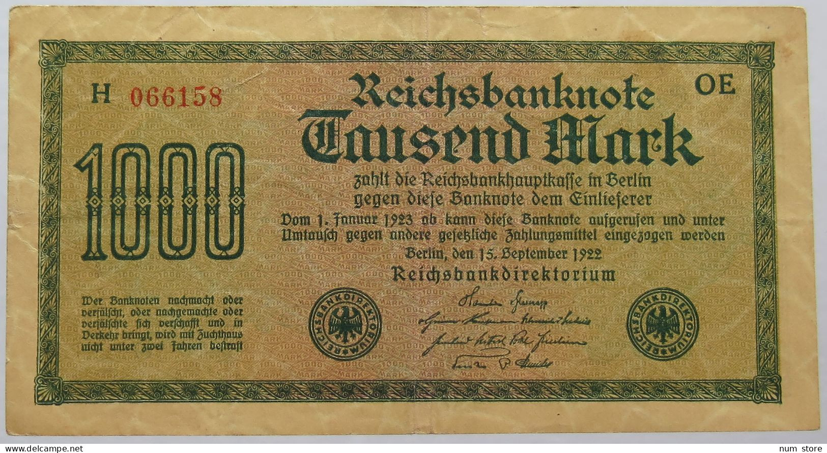 GERMANY 1000 MARK 1922 #alb067 0215 - 1.000 Mark