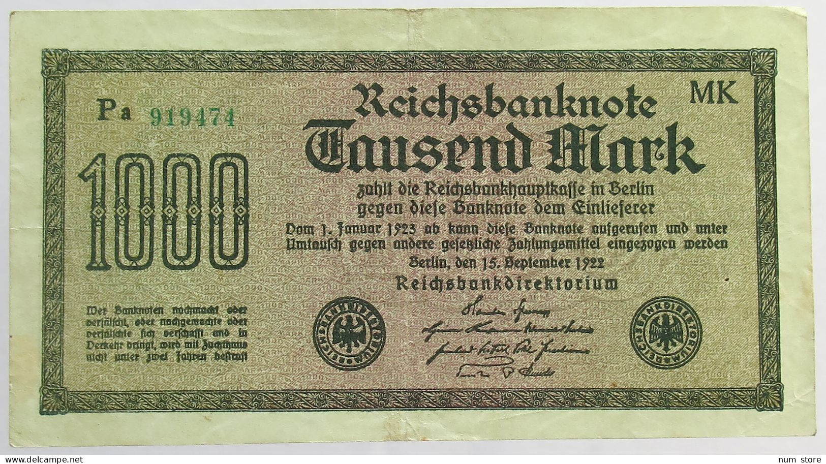 GERMANY 1000 MARK 1922 #alb066 0397 - 1000 Mark