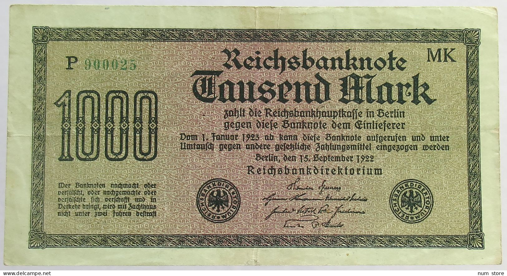 GERMANY 1000 MARK 1922 #alb066 0399 - 1.000 Mark