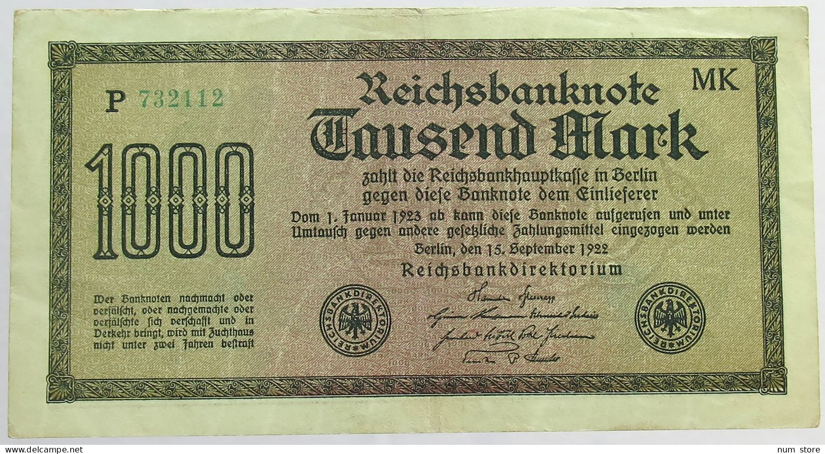 GERMANY 1000 MARK 1922 #alb066 0389 - 1000 Mark