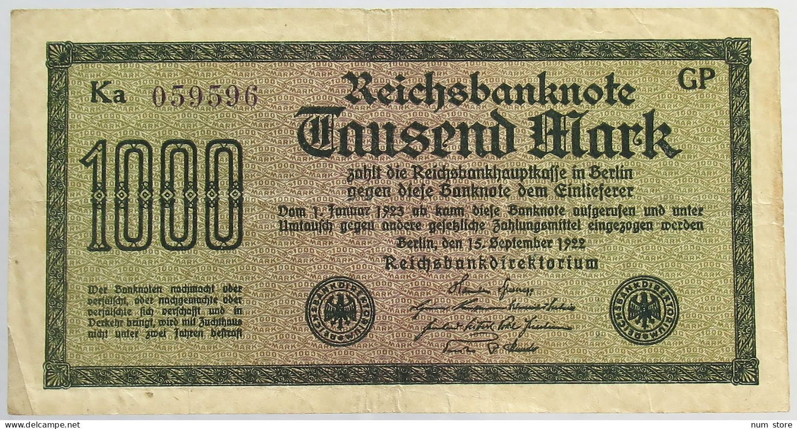 GERMANY 1000 MARK 1922 #alb066 0383 - 1000 Mark