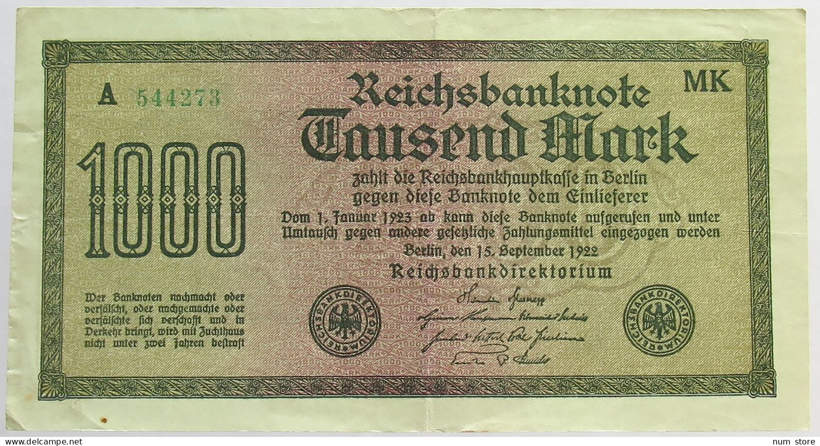 GERMANY 1000 MARK 1922 #alb066 0393 - 1000 Mark