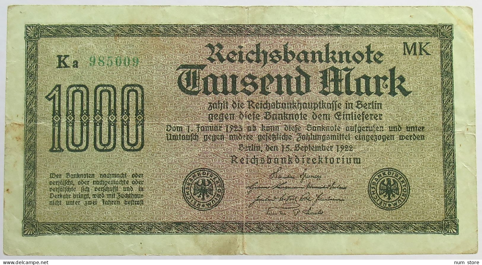 GERMANY 1000 MARK 1922 #alb066 0385 - 1000 Mark