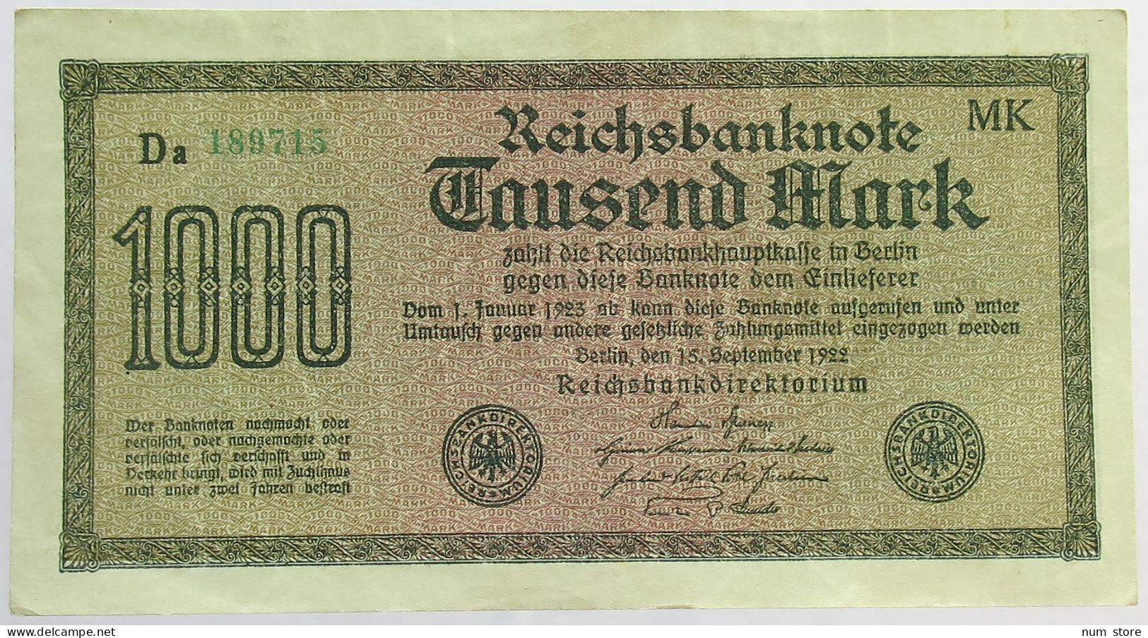 GERMANY 1000 MARK 1922 #alb066 0379 - 1000 Mark