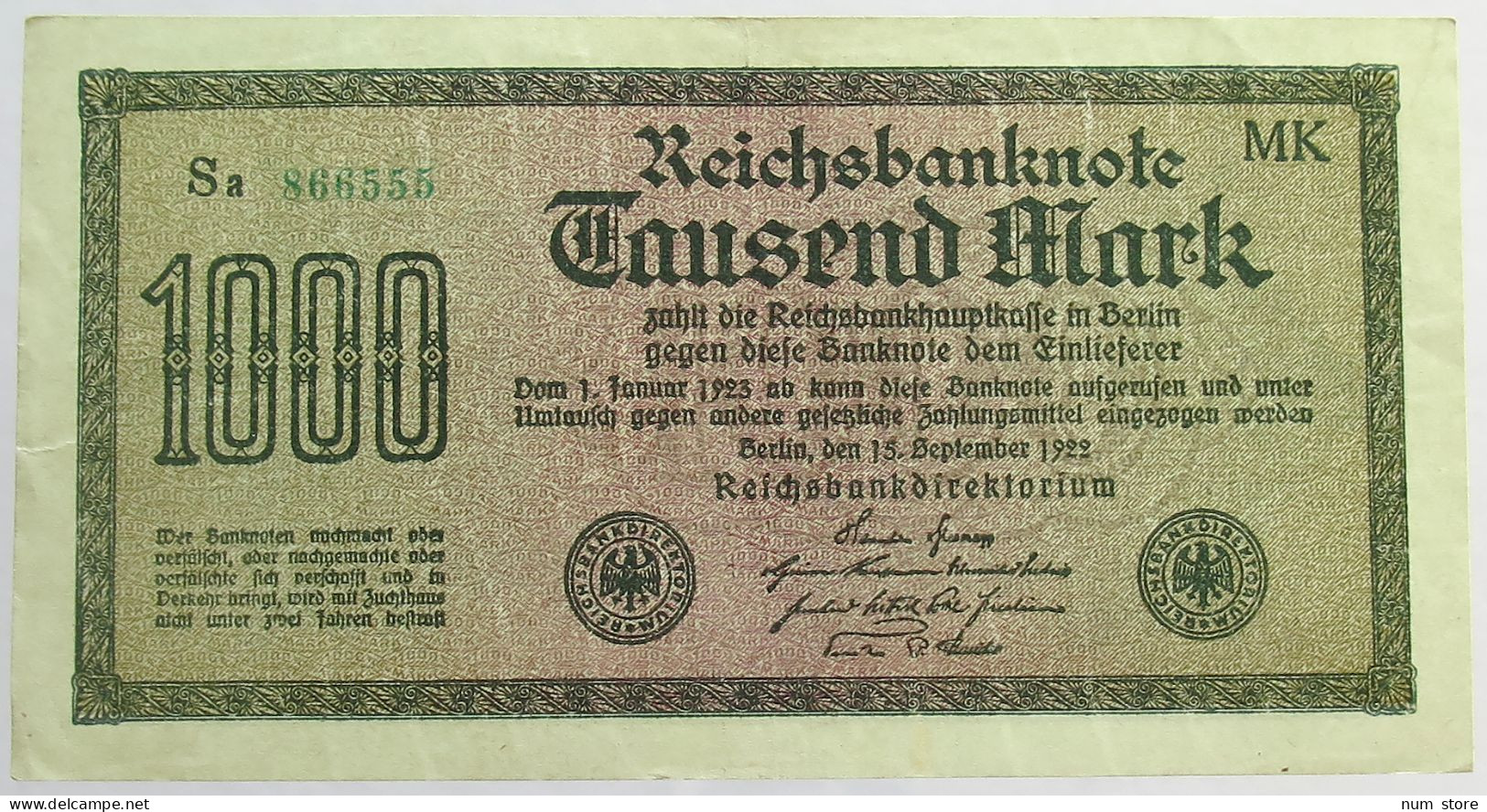 GERMANY 1000 MARK 1922 #alb066 0381 - 1000 Mark