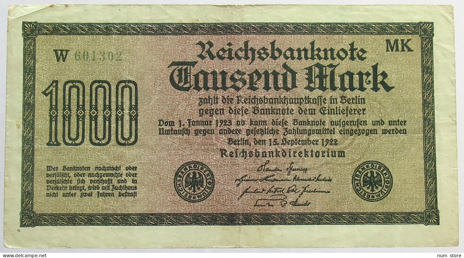 GERMANY 1000 MARK 1922 #alb066 0377 - 1000 Mark