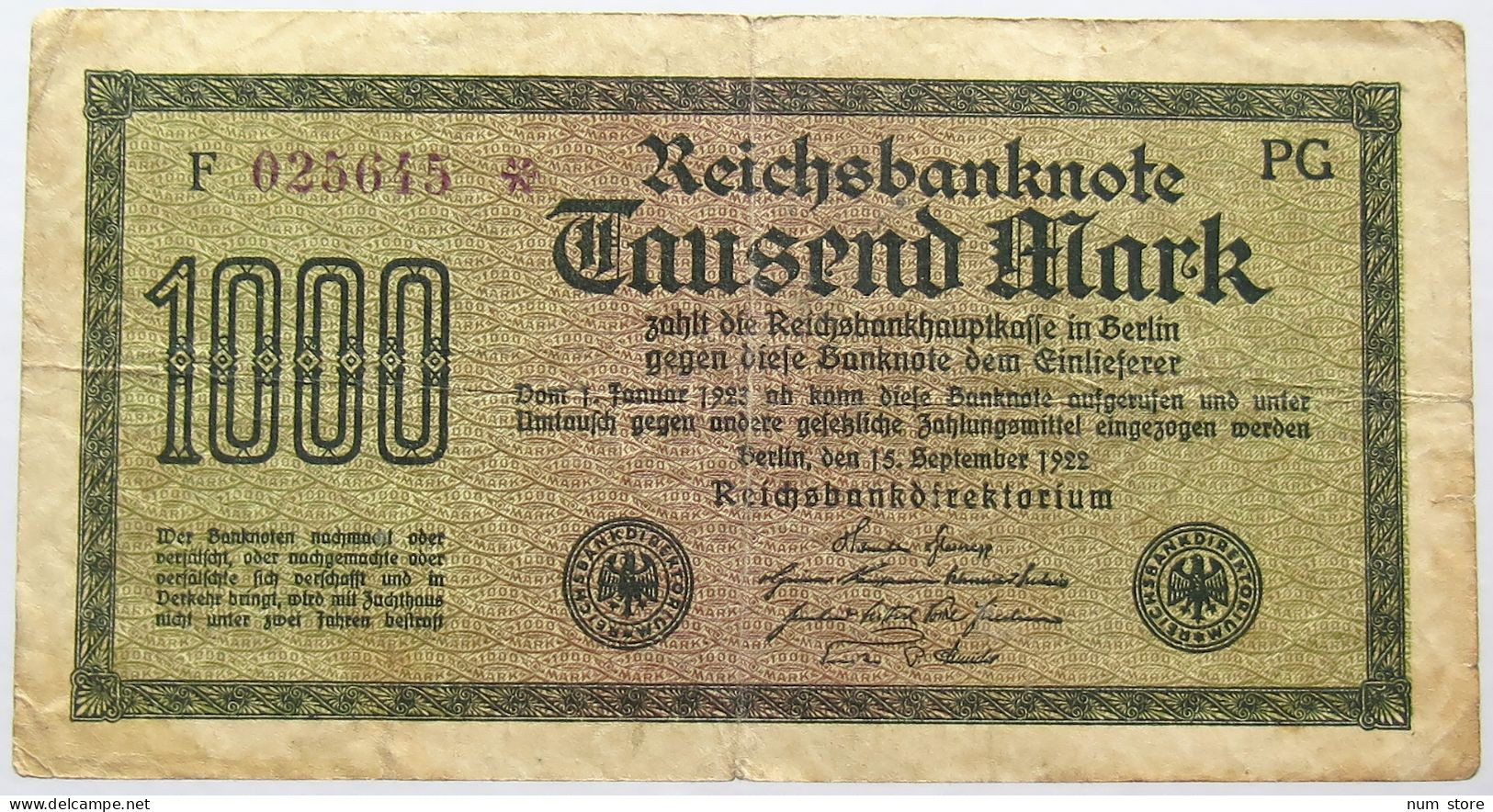 GERMANY 1000 MARK 1922 #alb066 0125 - 1000 Mark