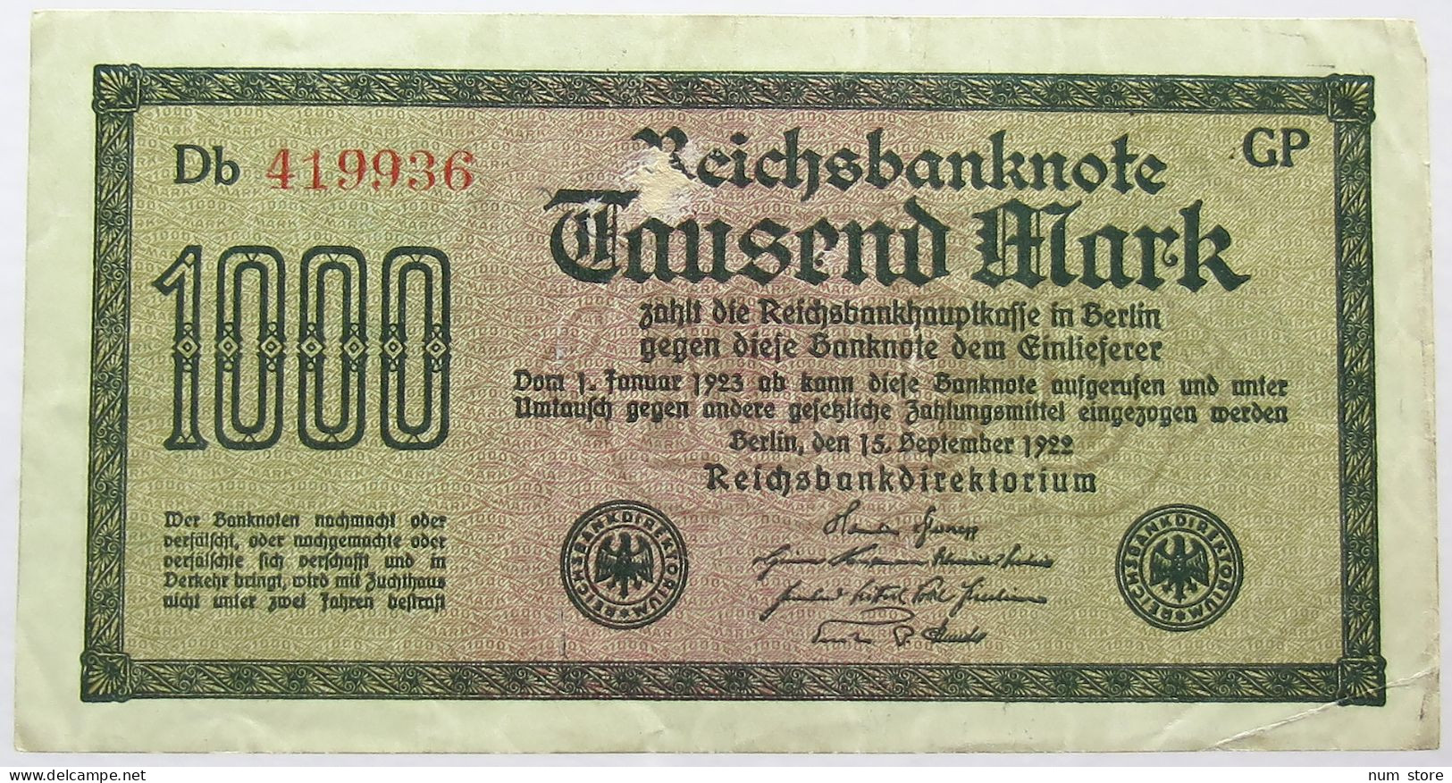 GERMANY 1000 MARK 1922 #alb066 0123 - 1000 Mark